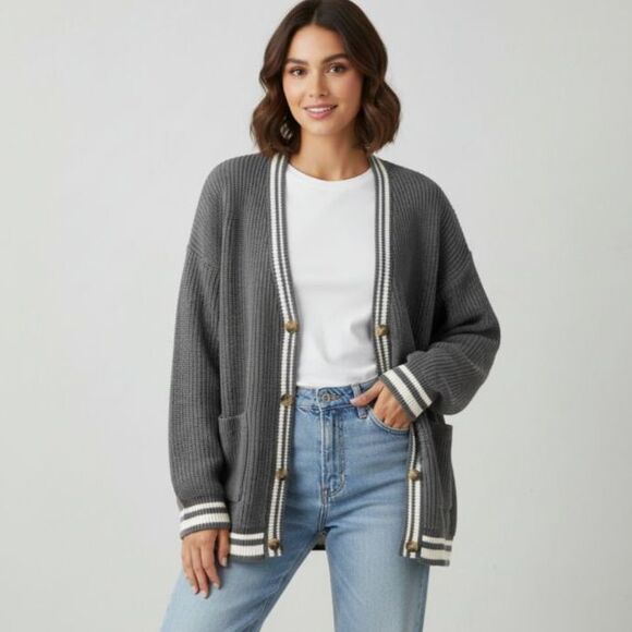 Original Use Sweaters - NWT Bookish Varsity Oversized Textured Cardigan Sweater